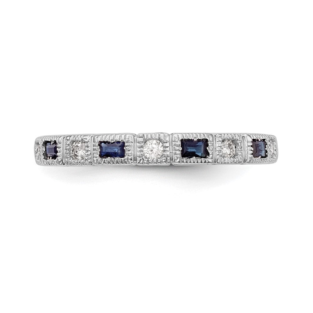 14k White Gold 1/10 carat Diamond and Blue Sapphire Complete Band