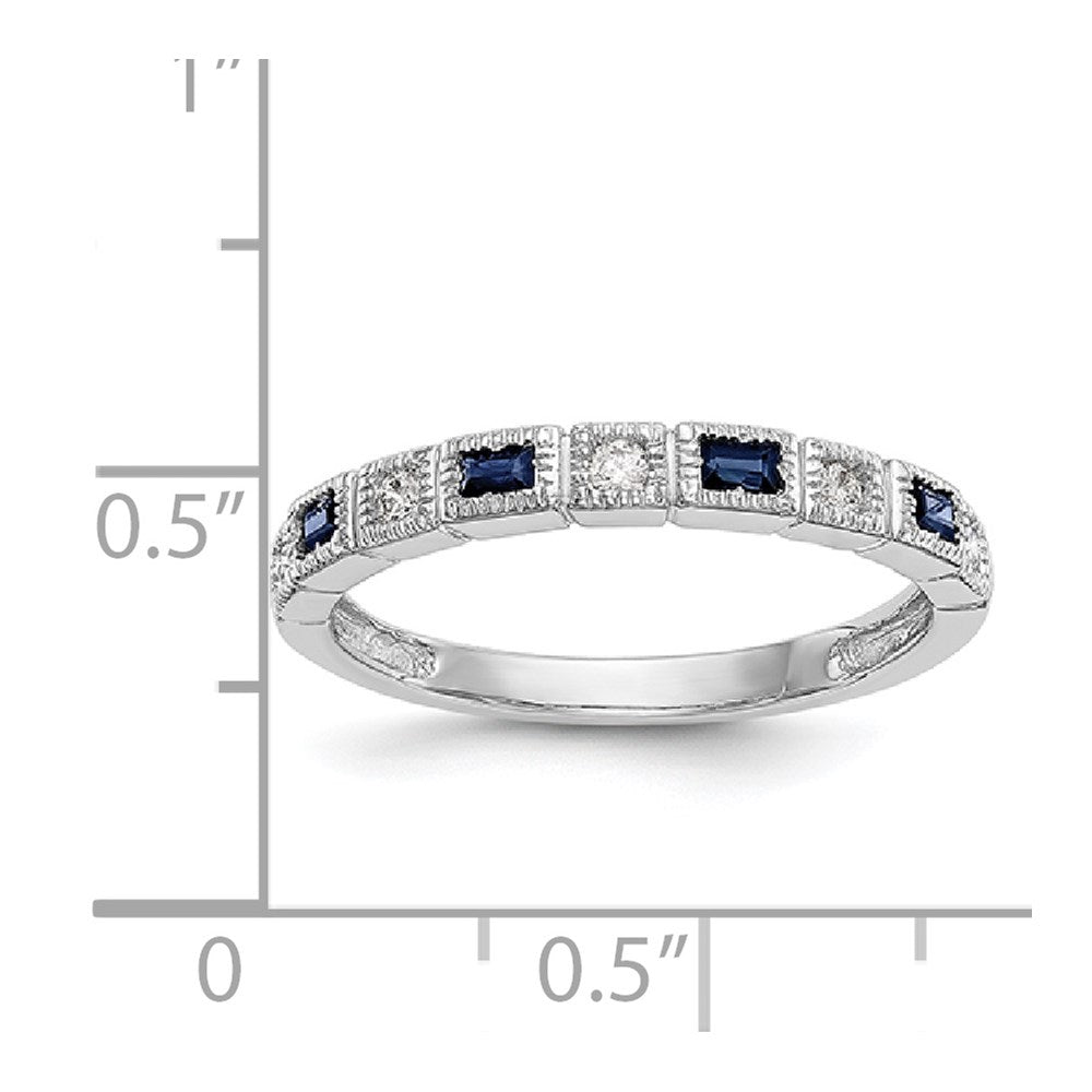 14k White Gold 1/10 carat Diamond and Blue Sapphire Complete Band