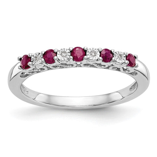 14k White Gold Real Diamond w/Ruby Band