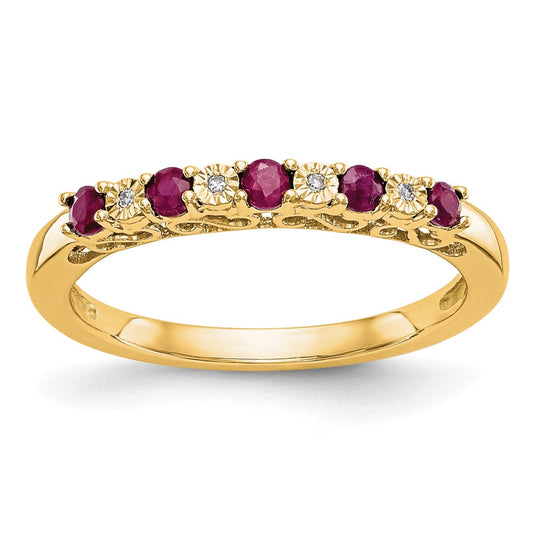 14k Yellow Gold Real Diamond w/Ruby Band