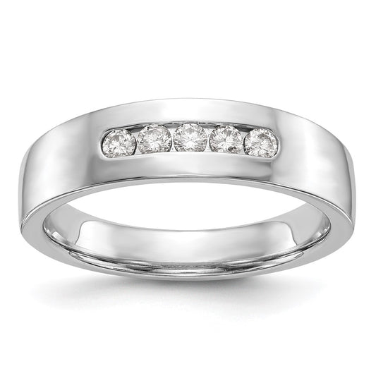 14K White Gold 5-Stone Real Diamond Men's Channel Band