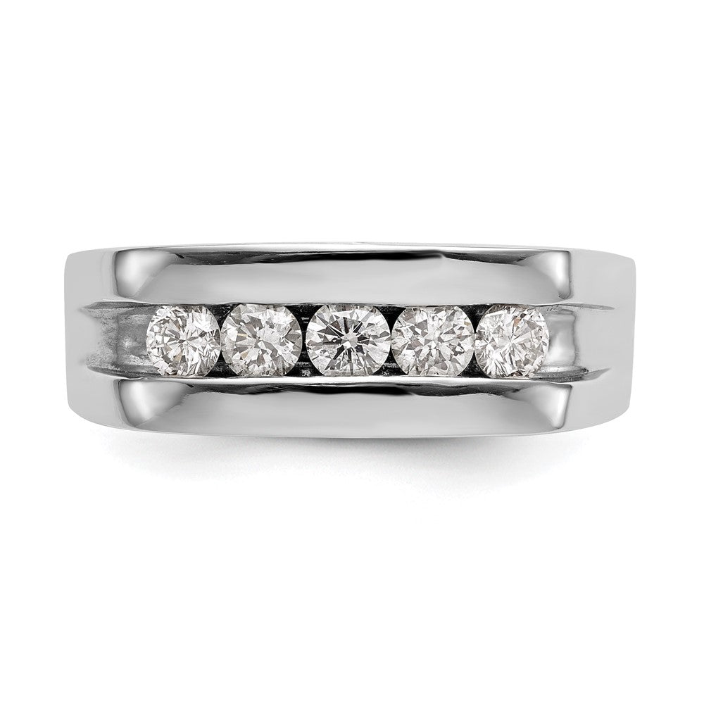 14K White Gold 5-Stone Real Diamond Men's Channel Band