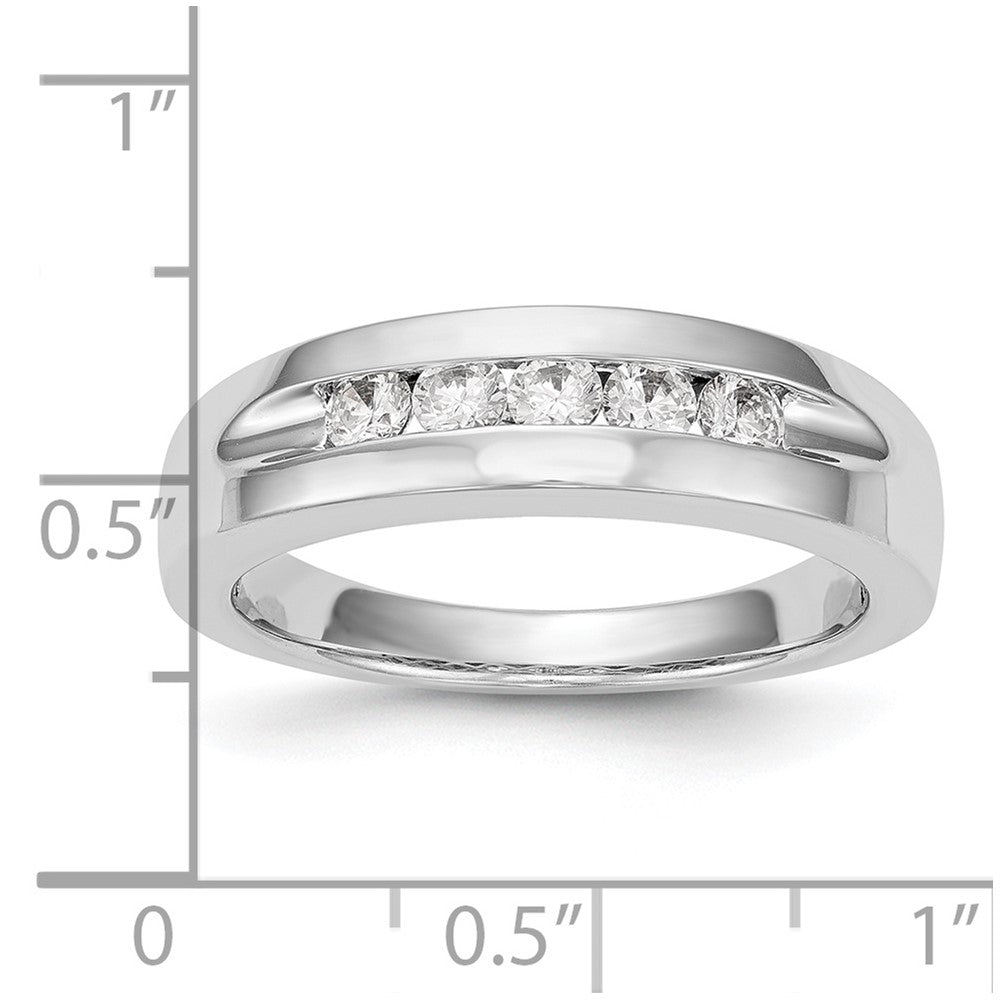 14K White Gold 5-Stone Real Diamond Men's Channel Band