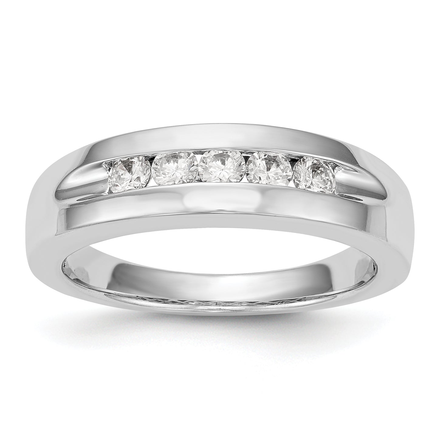 0.50ct. CZ Solid Real 14K White Gold 5-Stone Men's Channel Wedding Band Ring