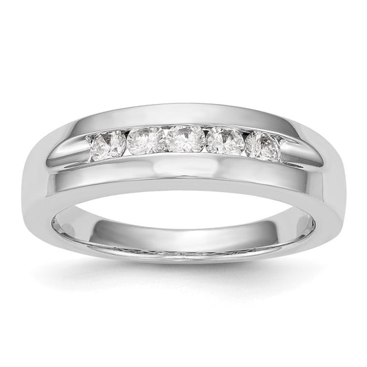 14K White Gold 5-Stone Real Diamond Men's Channel Band