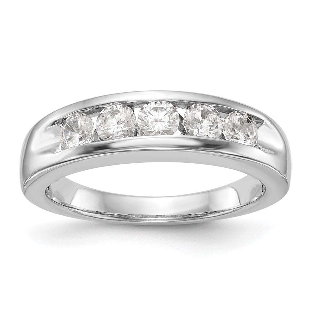 14K White Gold 5-Stone Real Diamond Men's Channel Band