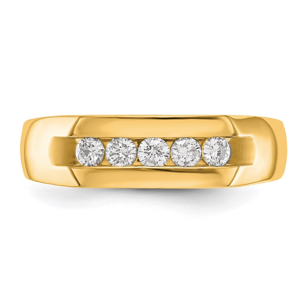 14K Yellow Gold 5-Stone Real Diamond Men's Channel Band