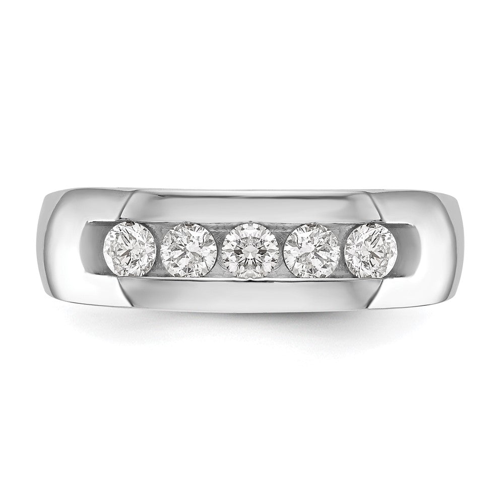 14K White Gold 5-Stone Real Diamond Men's Channel Band