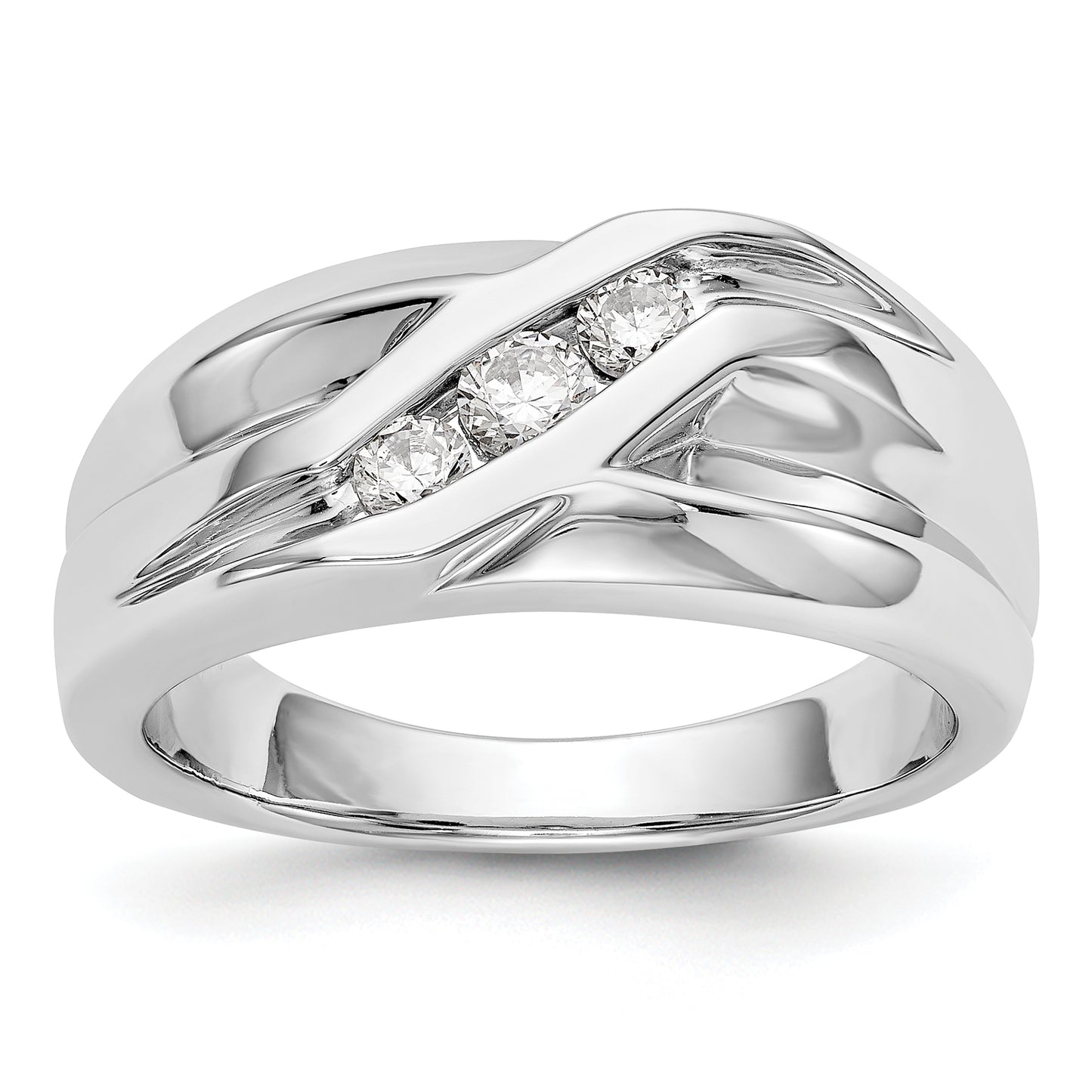 0.34ct. CZ Solid Real 14K White Gold Men's Wedding Band Ring