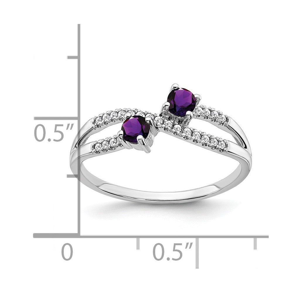 Solid 14k White Gold Two-stone Simulated Amethyst and CZ Ring