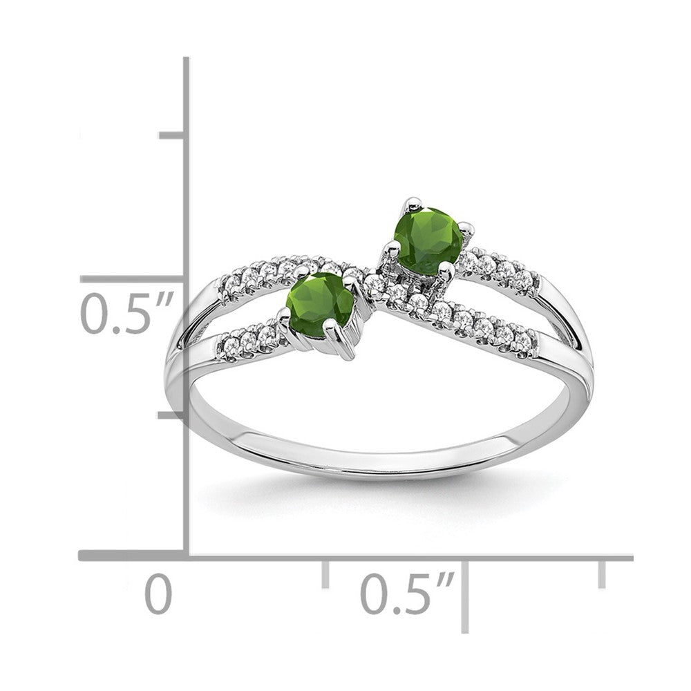 Solid 14k White Gold Two-stone Simulated Peridot and CZ Ring