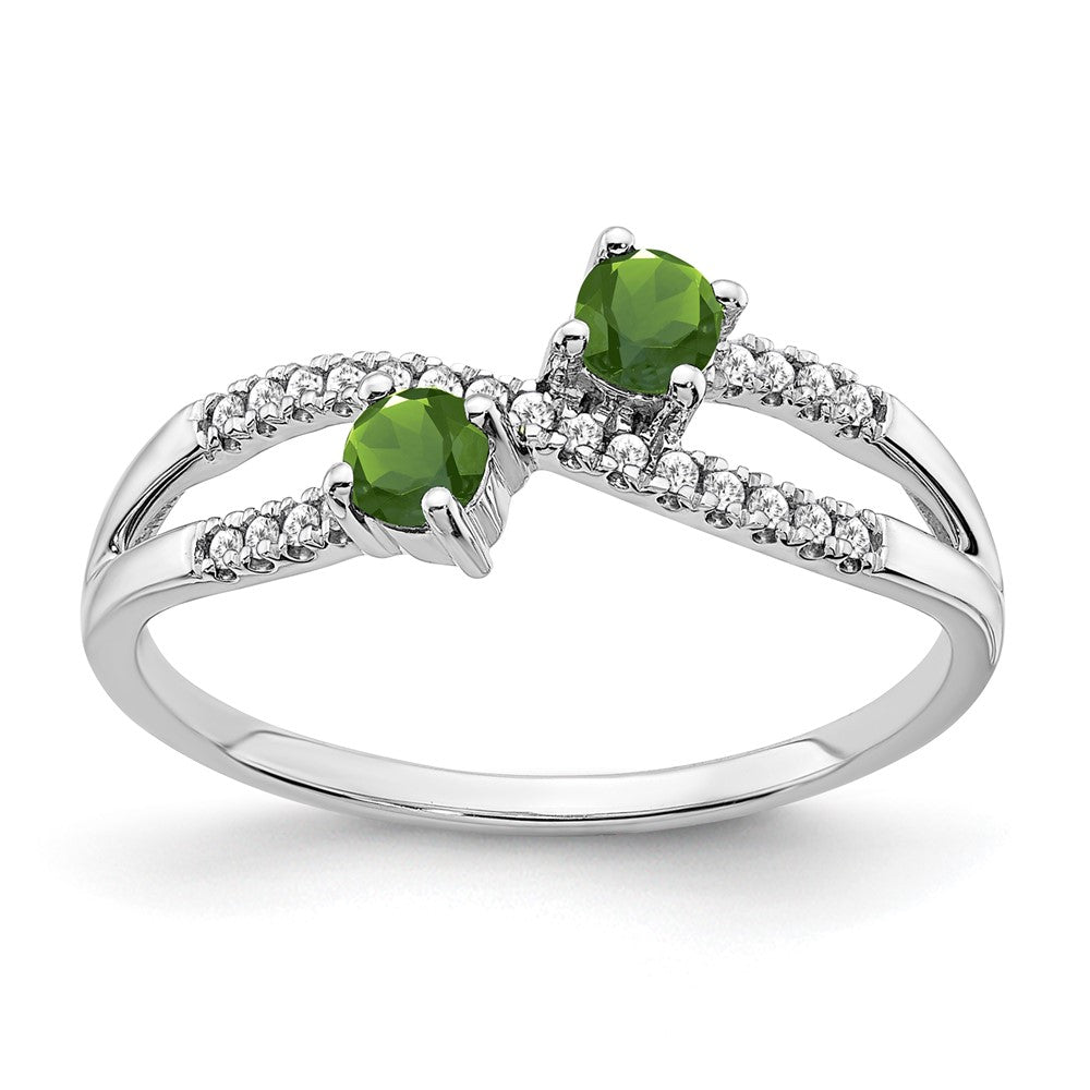 Solid 14k White Gold Two-stone Simulated Peridot and CZ Ring