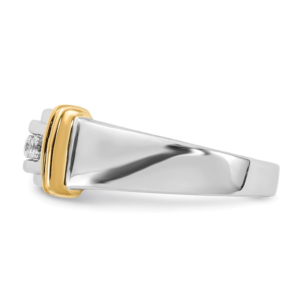 0.25ct. CZ Solid Real 14k White & Yellow Gold Men's Ring