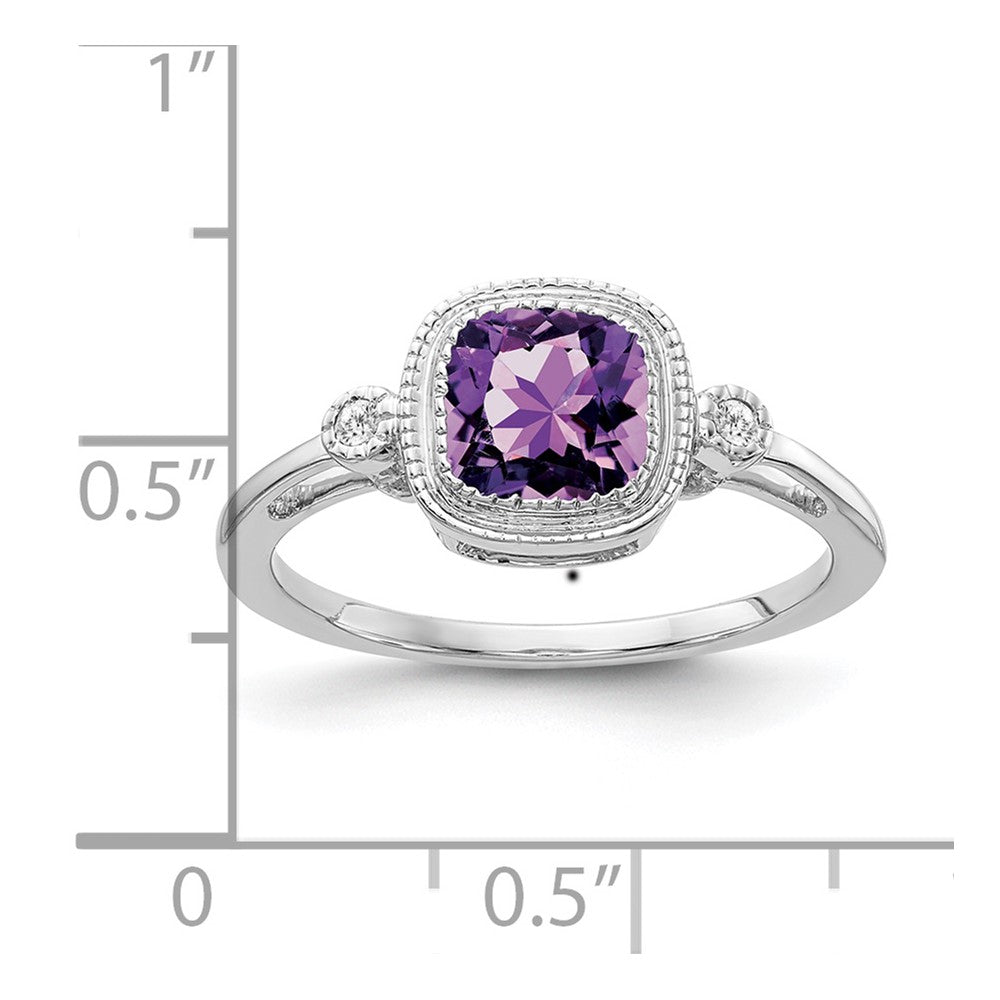 14k White Gold Cushion Amethyst and Real Diamond Ring