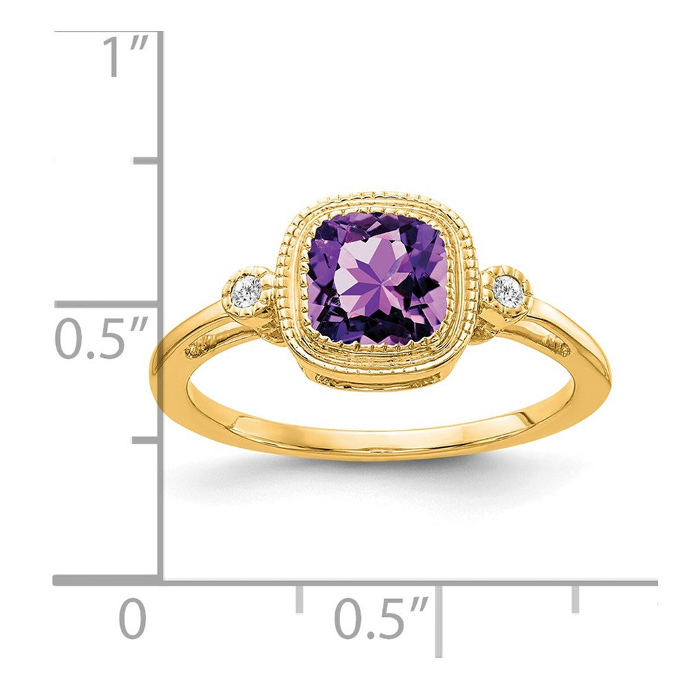 Solid 14k Yellow Gold Cushion Simulated Amethyst and CZ Ring