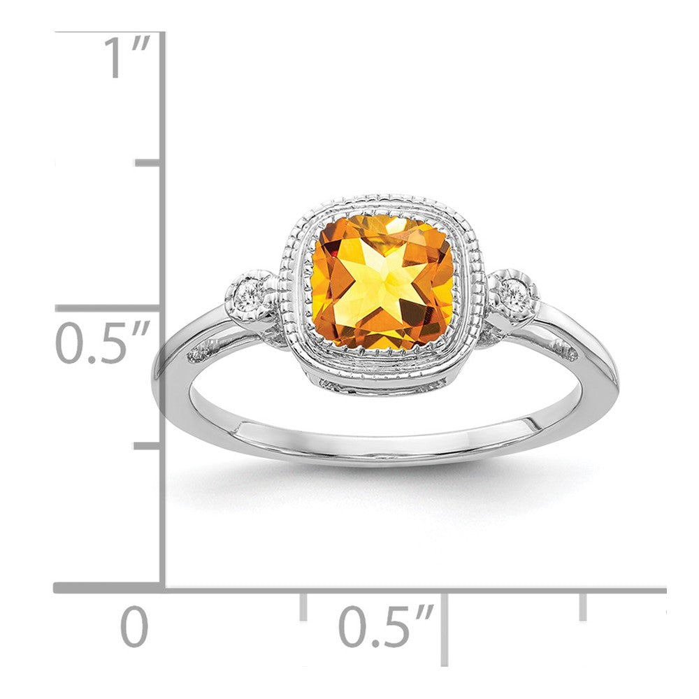 Solid 14k White Gold Cushion Simulated Citrine and CZ Ring