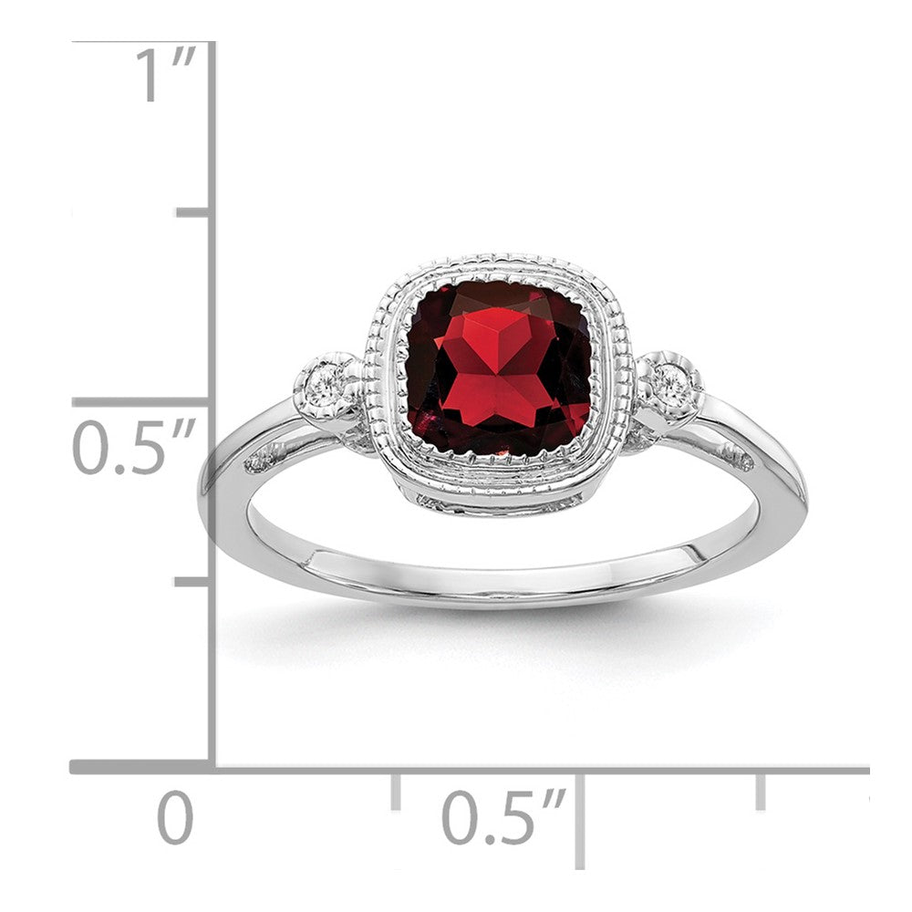 14k White Gold Cushion Garnet and Real Diamond Ring