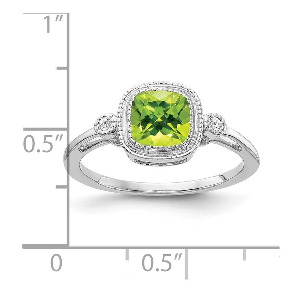 Solid 14k White Gold Cushion Simulated Peridot and CZ Ring