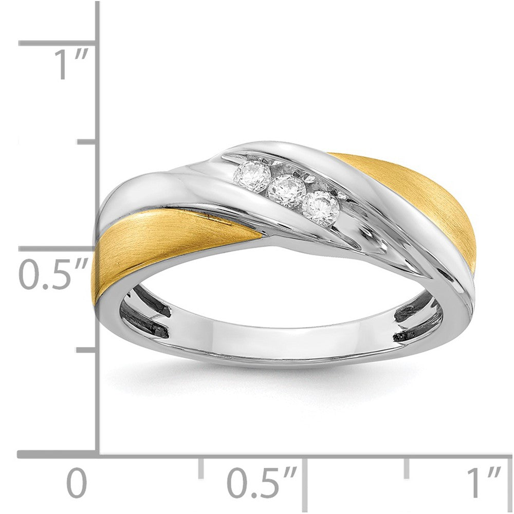 0.16ct. CZ Solid Real 14k White & Yellow Gold Men's Ring