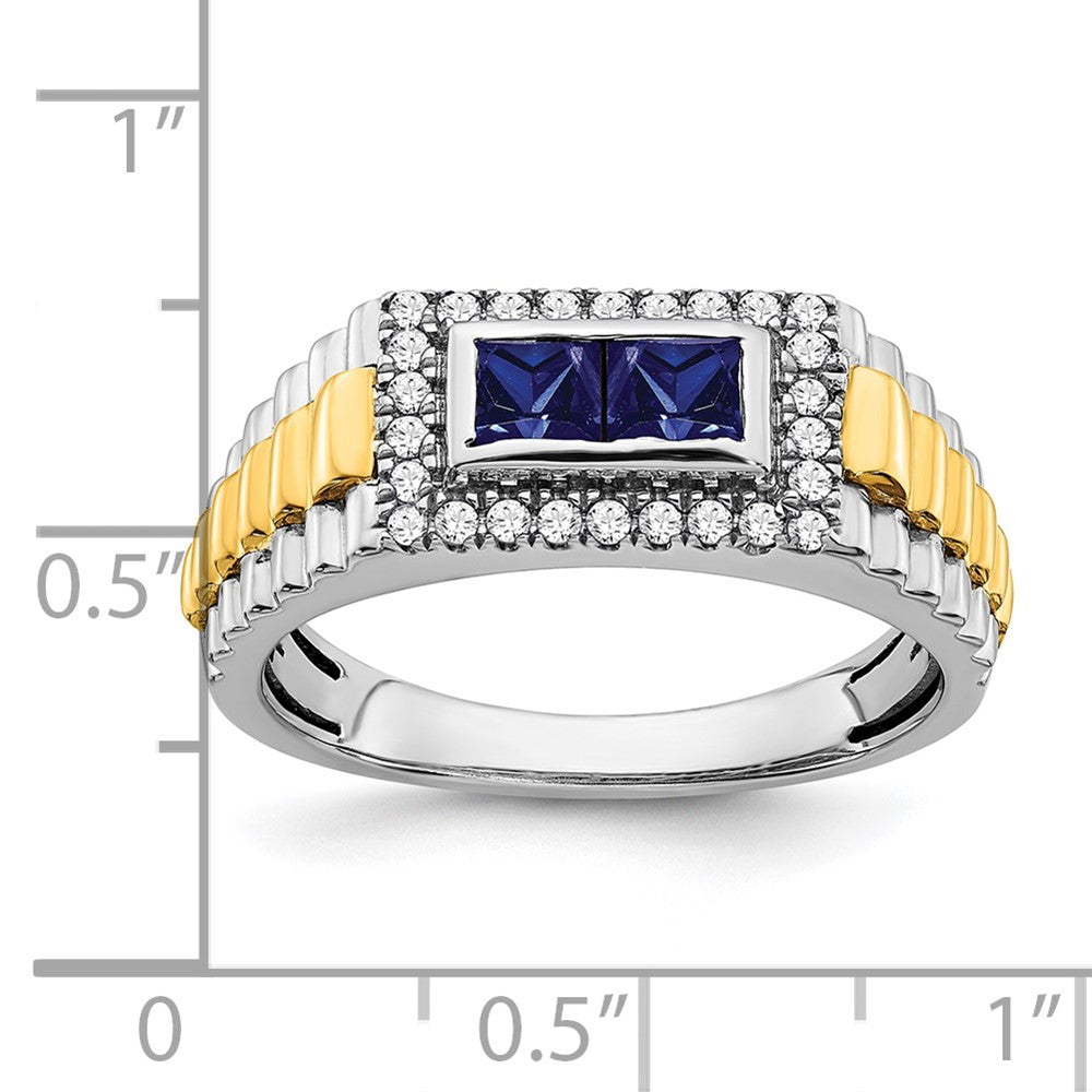 14k Two-Tone Gold Sapphire and Real Diamond Mens Ring