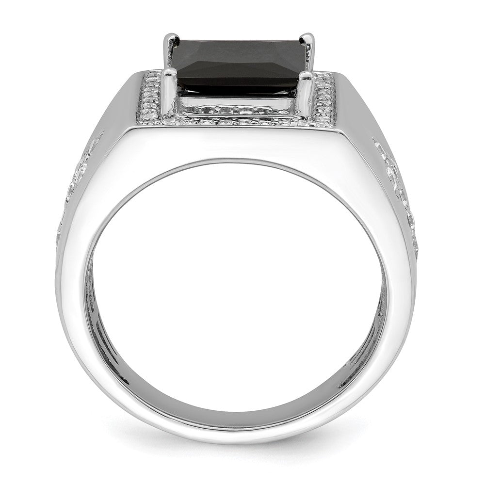 14k White Gold Onyx and Real Diamond Cross Mens Ring