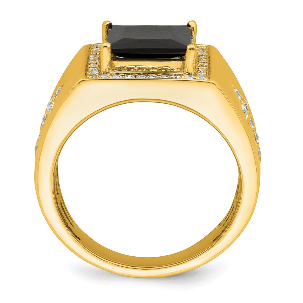 14K Yellow Gold Onyx and Real Diamond Cross Mens Ring