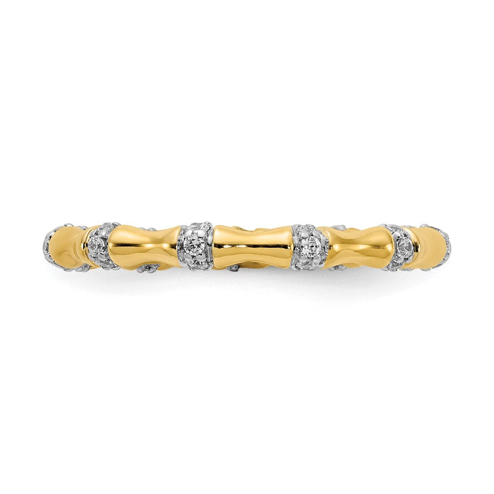 14K Yellow Gold Real Diamond Fancy Bamboo Ring