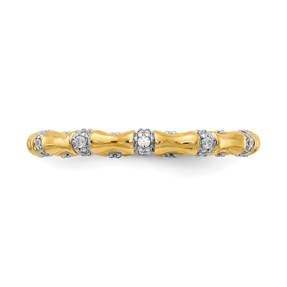 14K Yellow Gold Real Diamond Fancy Bamboo Ring