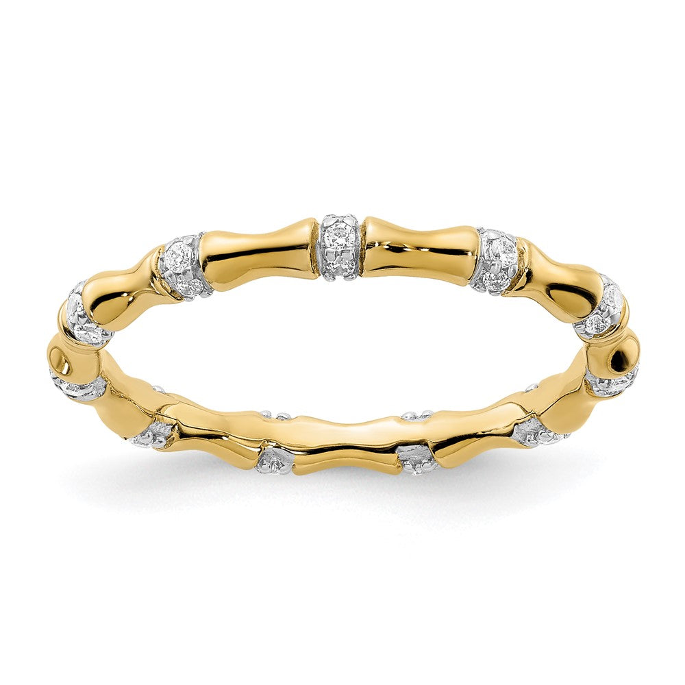 14K Yellow Gold Real Diamond Fancy Bamboo Ring