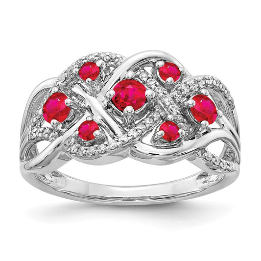 14k White Gold Real Diamond and Ruby Fancy Ring