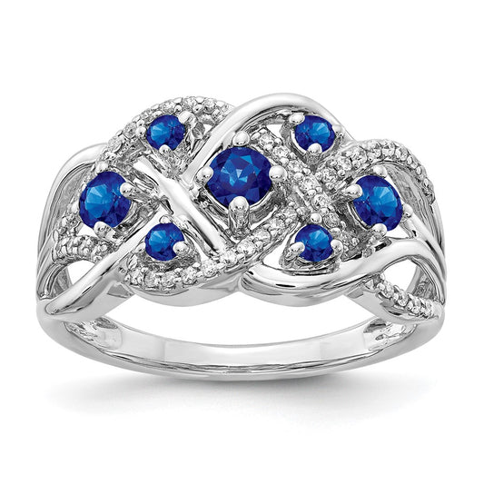 14k White Gold Real Diamond and Sapphire Fancy Ring