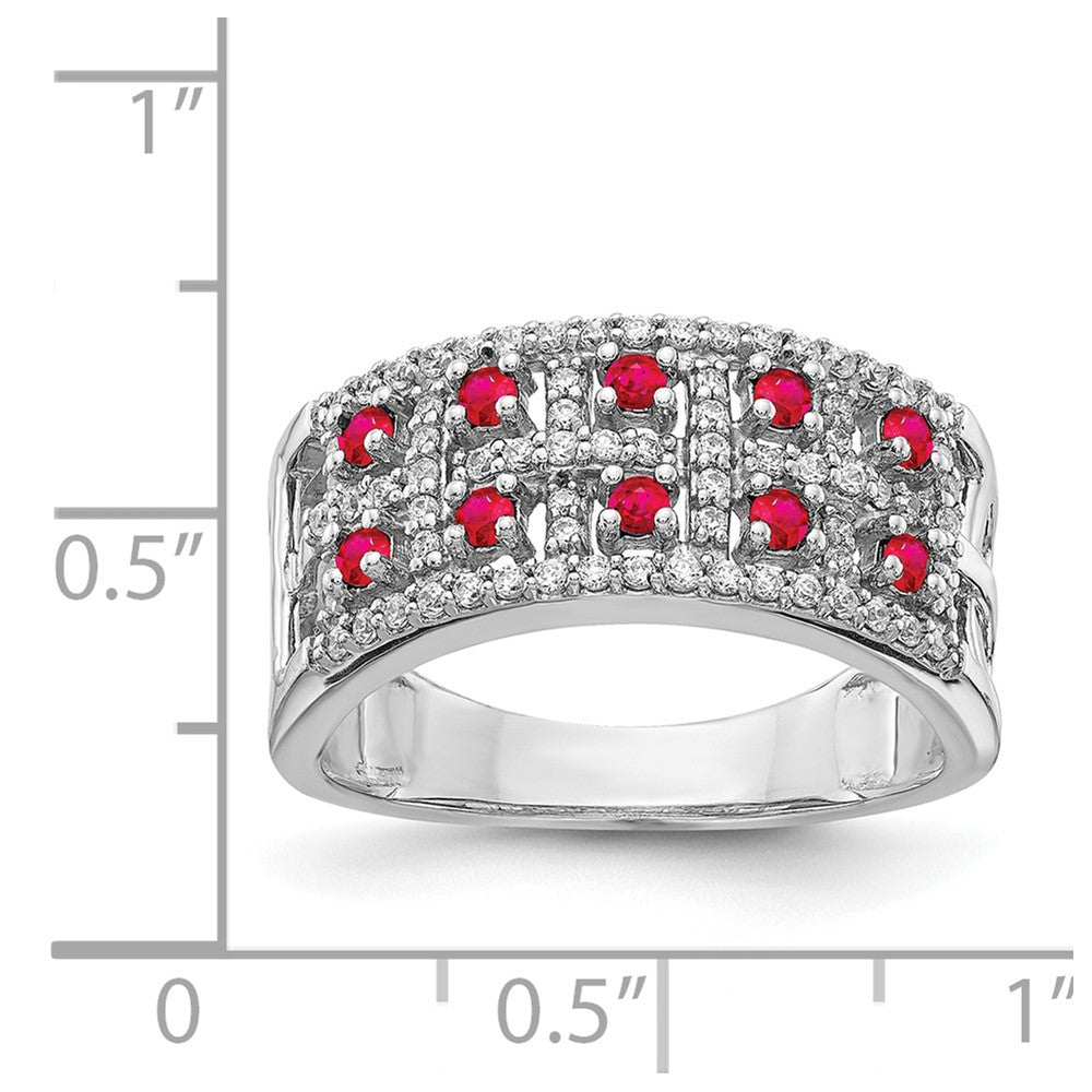 14k White Gold Real Diamond & Ruby Fancy Ring