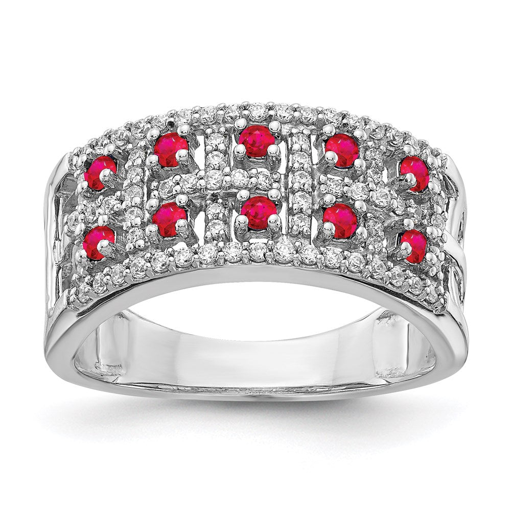 14k White Gold Real Diamond & Ruby Fancy Ring