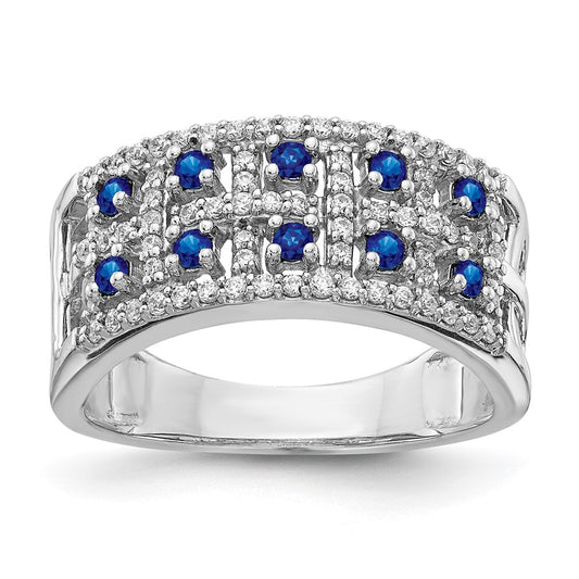 14k White Gold Real Diamond and Sapphire Fancy Ring