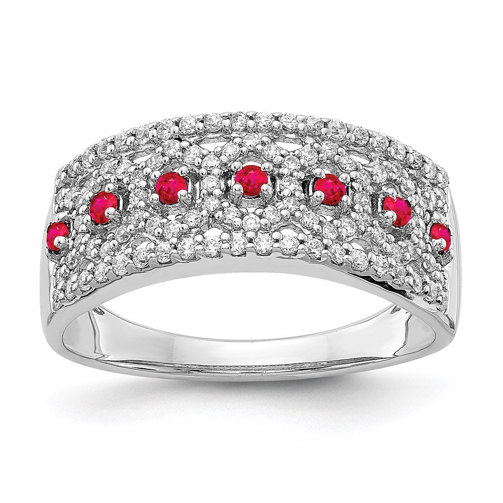 14k White Gold Real Diamond & Ruby Fancy Ring