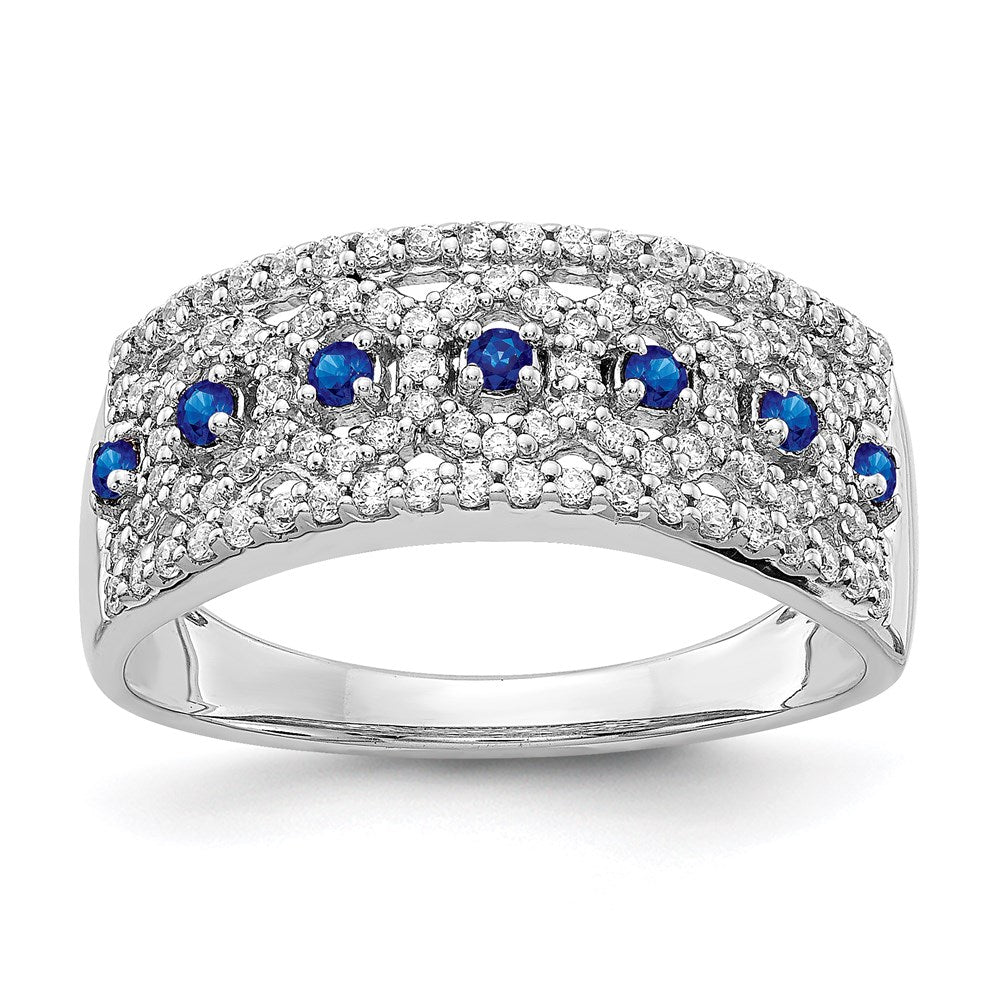 14k White Gold Real Diamond & Sapphire Fancy Ring