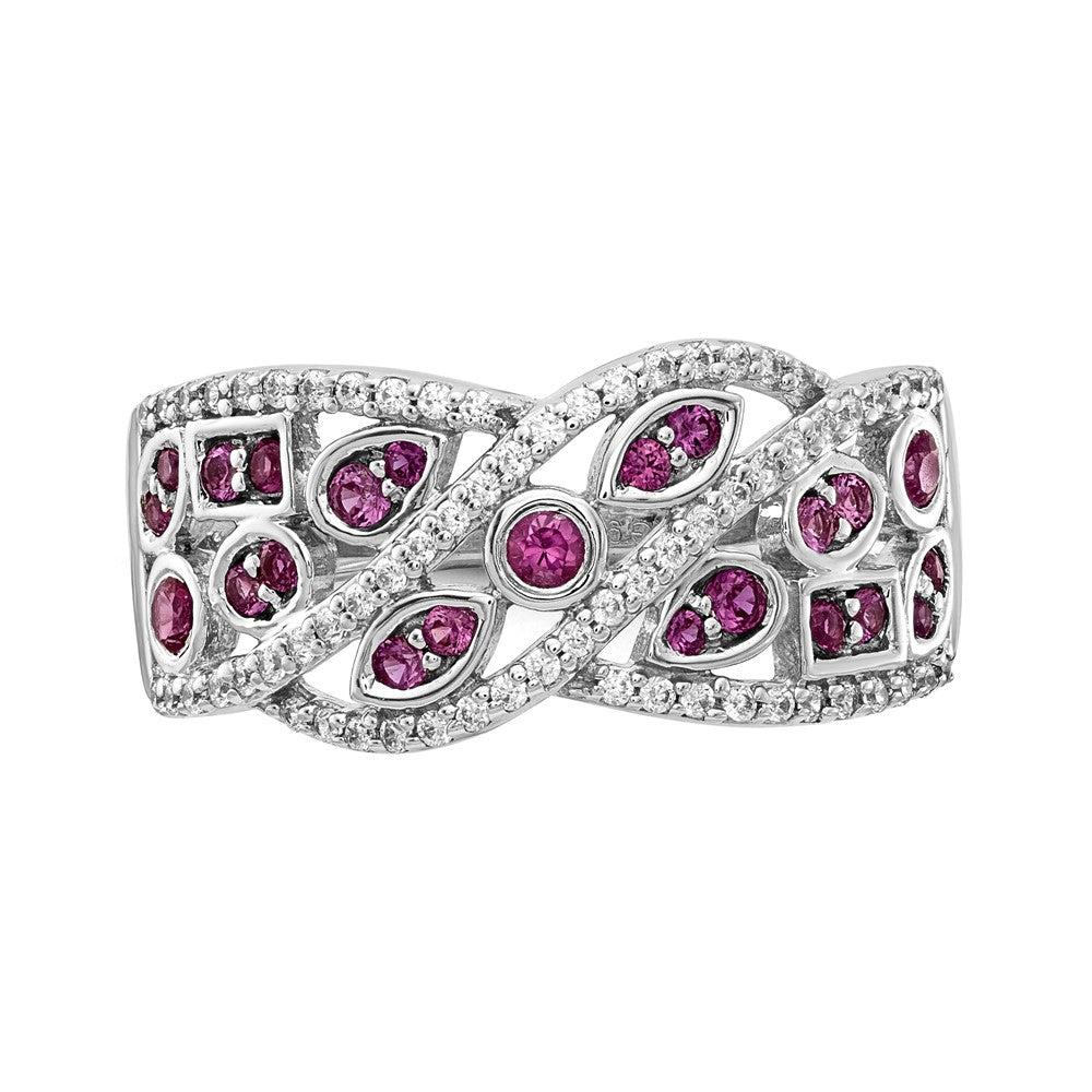 14k White Gold Real Diamond & Ruby Fancy Ring