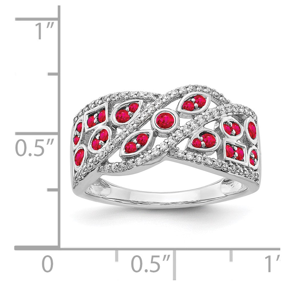 14k White Gold Real Diamond & Ruby Fancy Ring