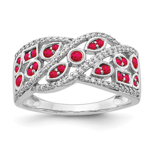 14k White Gold Real Diamond & Ruby Fancy Ring