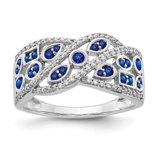 14k White Gold Real Diamond and Sapphire Fancy Ring