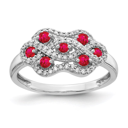 14k White Gold Real Diamond & Ruby Fancy Ring