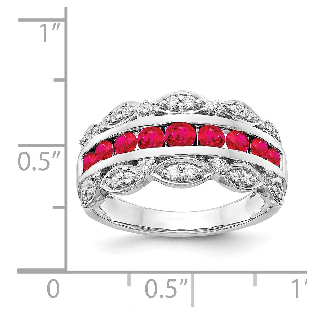 14k White Gold Real Diamond & Ruby Fancy Ring