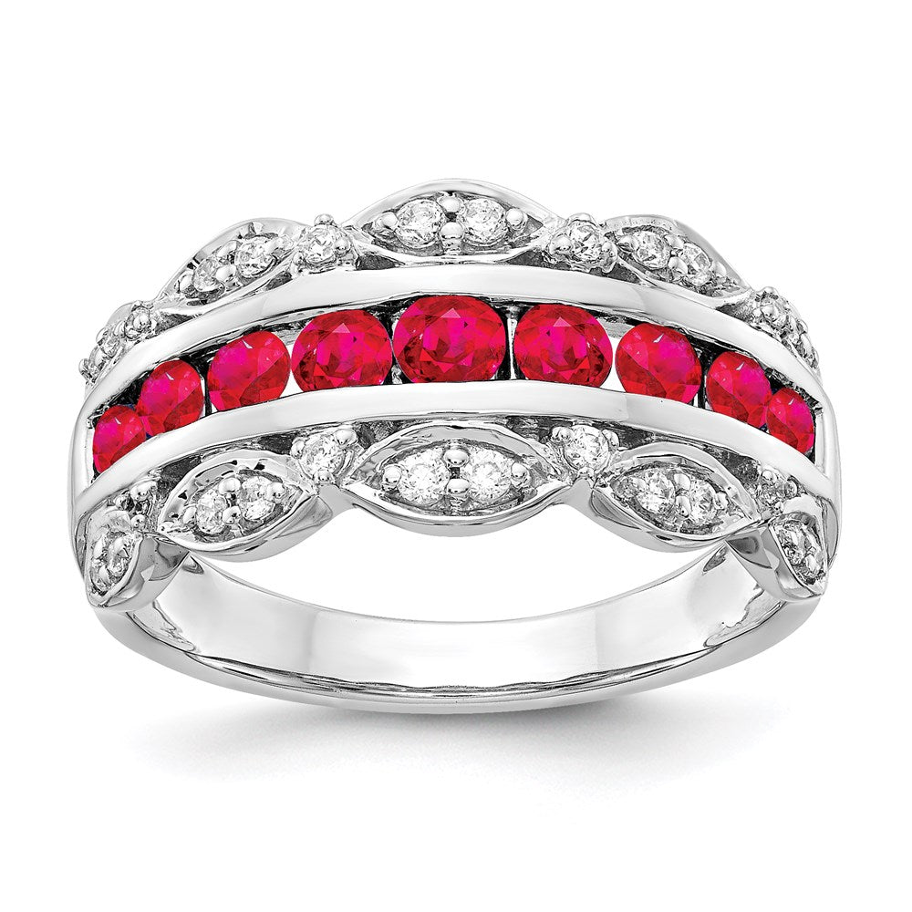 14k White Gold Real Diamond & Ruby Fancy Ring