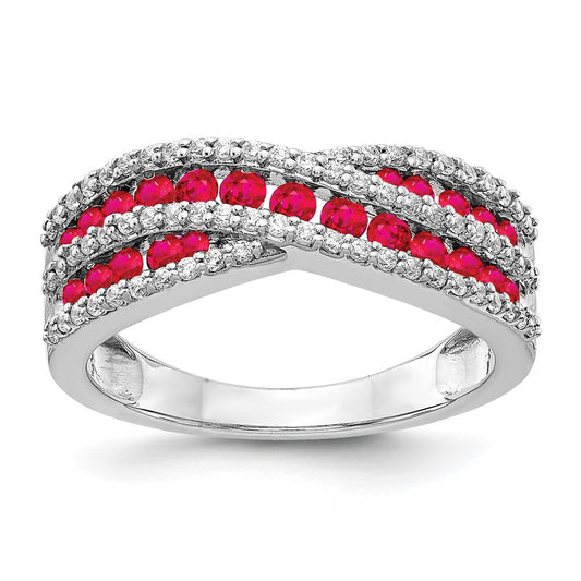 14k White Gold Real Diamond and Ruby Fancy Ring