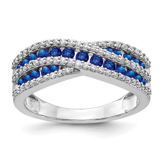 14k White Gold Real Diamond and Sapphire Fancy Ring