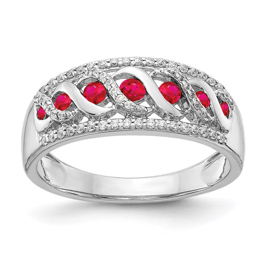 14k White Gold Real Diamond & Ruby Fancy Ring