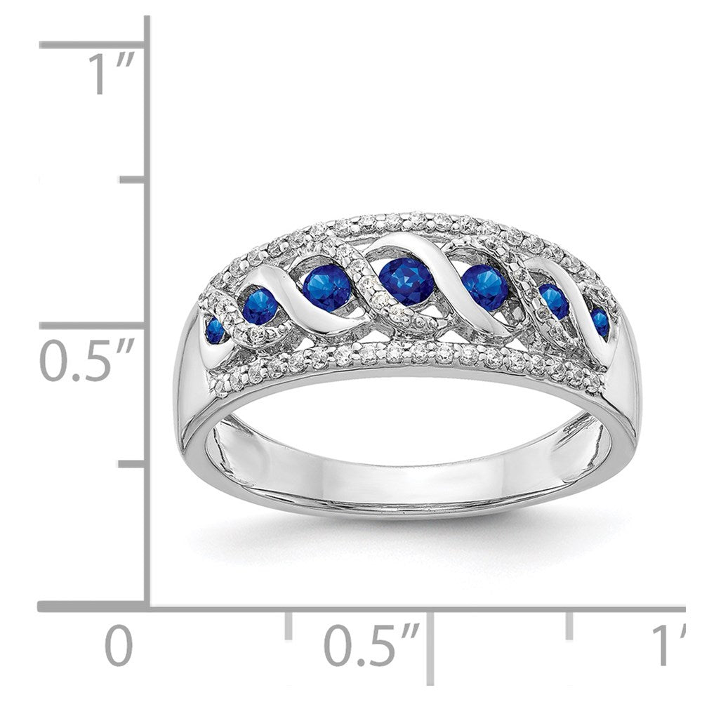 14k White Gold Real Diamond and Sapphire Fancy Twist Ring