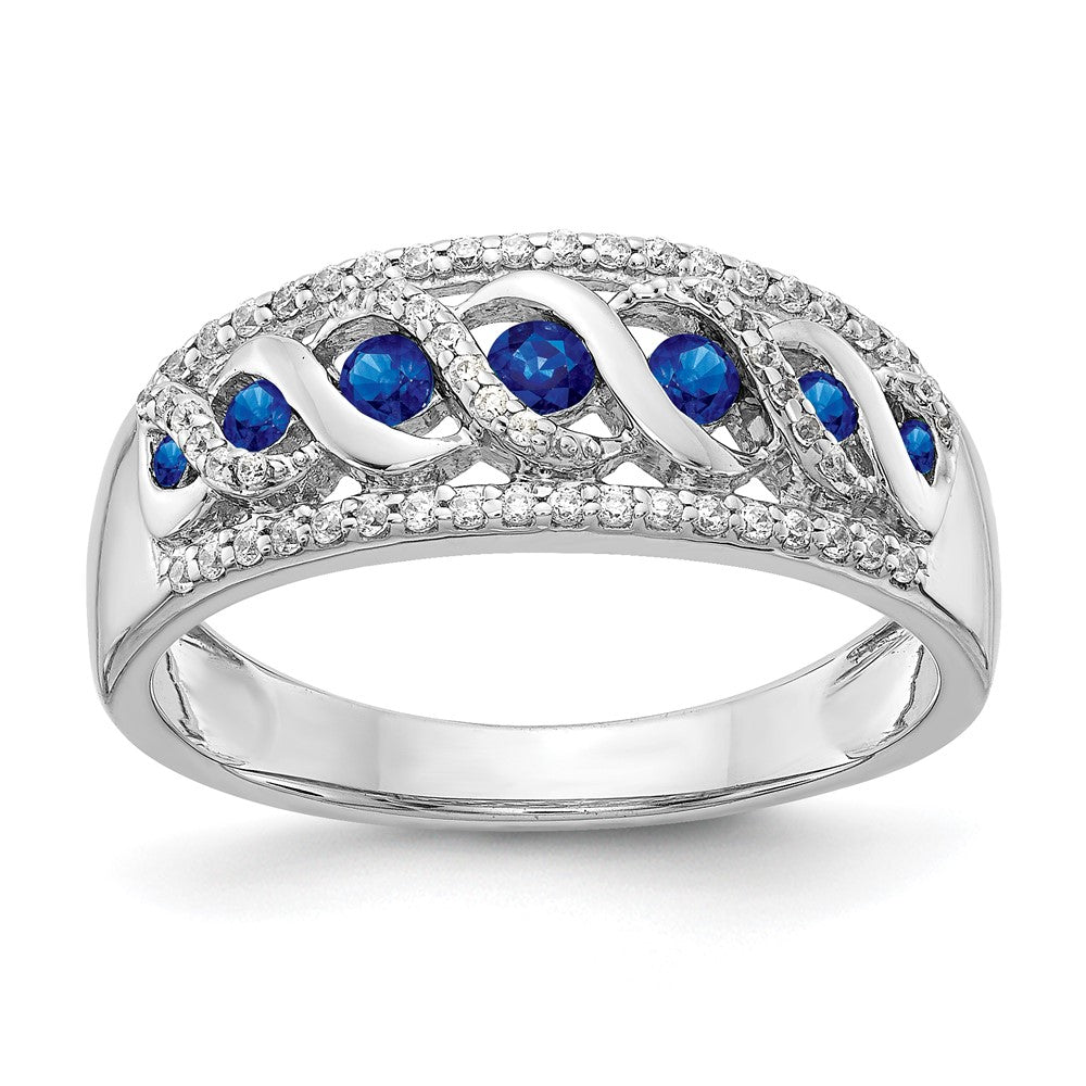 14k White Gold Real Diamond and Sapphire Fancy Twist Ring