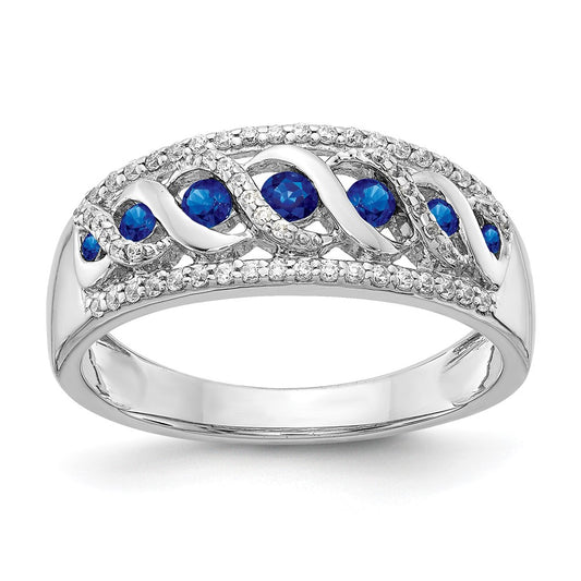 14k White Gold Real Diamond and Sapphire Fancy Twist Ring