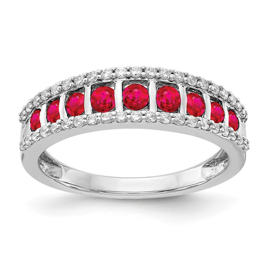 Solid 14k White Gold Simulated CZ and Ruby Fancy Ring